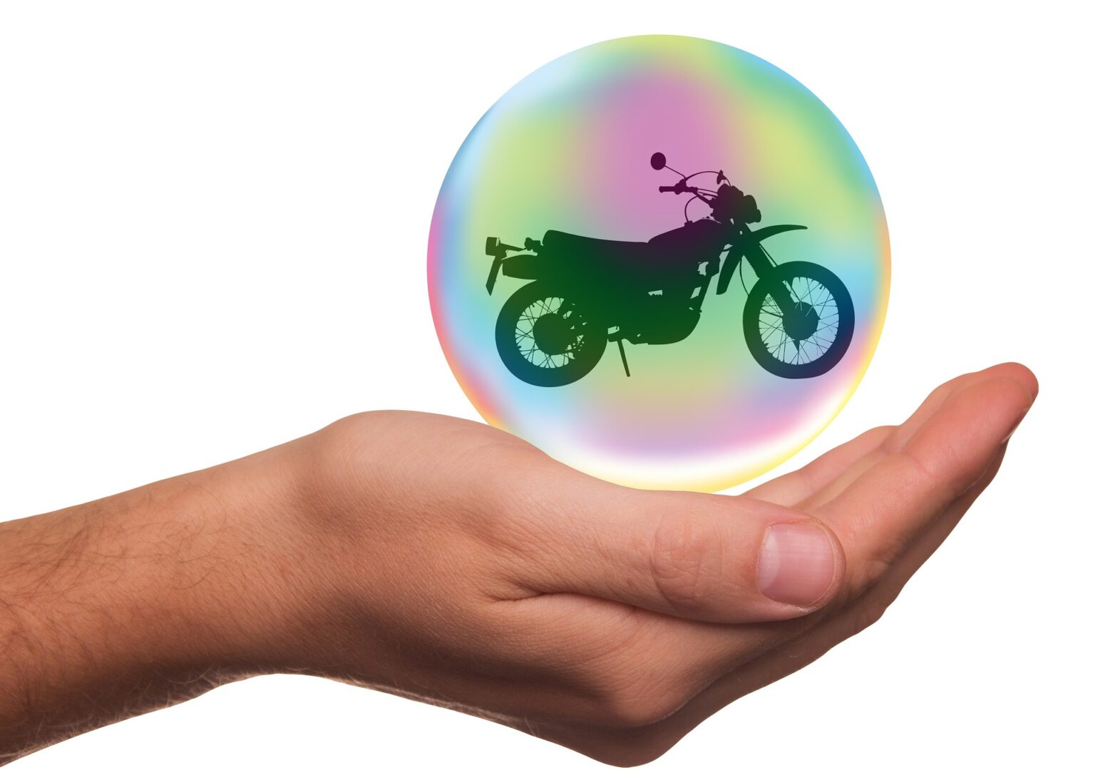 Hand holding bubble which is having image of a Bike inside of it